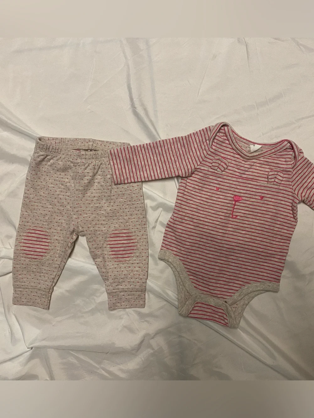 GAP Pink and Gray Striped Baby One-Piece with Pants